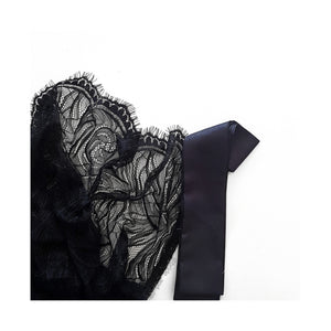 Rosette Collection- Black Full Length Lace Robe.