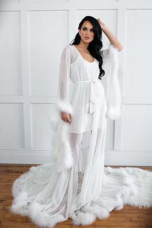 Giselle Collection- Chiffon Feather Full Length Bride Robe