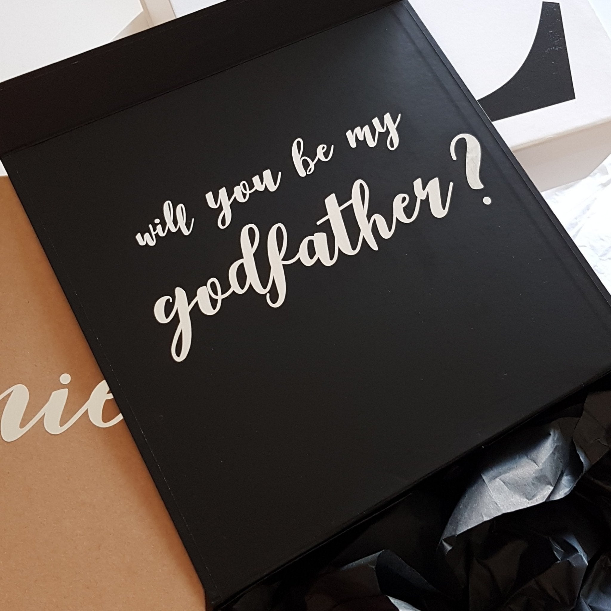 Will you be my? Godparents Ribbon Tied Hamper Box